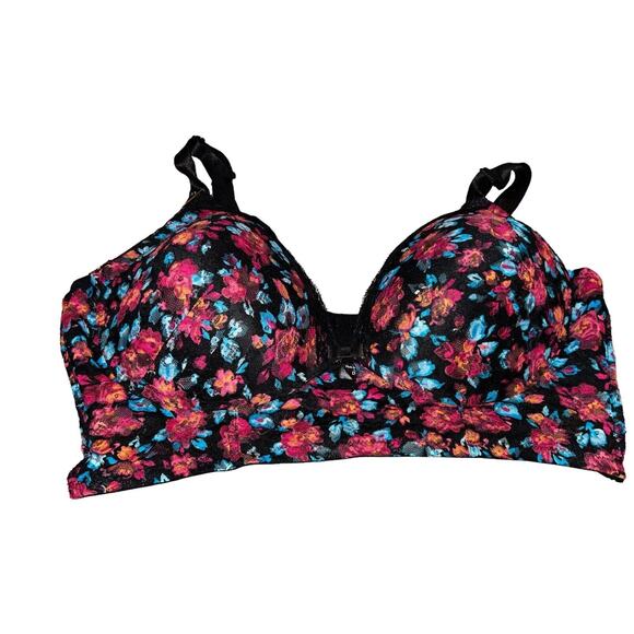 Black Fuchsia‎ by Black Fuchsia by Secret Lace 40D Pink Floral Lace Wireless Bra - Picture 3 of 6